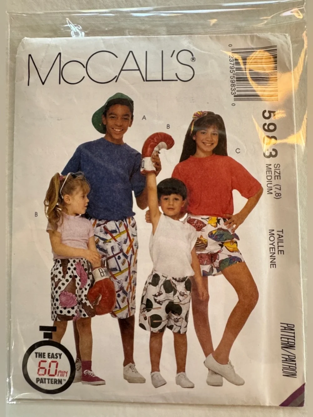 Vintage McCall's 5983 Kids' Boxer Shorts Uncut Sewing Pattern (Medium 7-8)